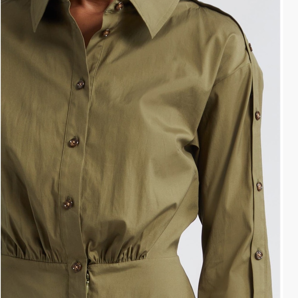 Veronica Beard Rae Army Green Button-down Long Sleeve Shirt Dress Size 10